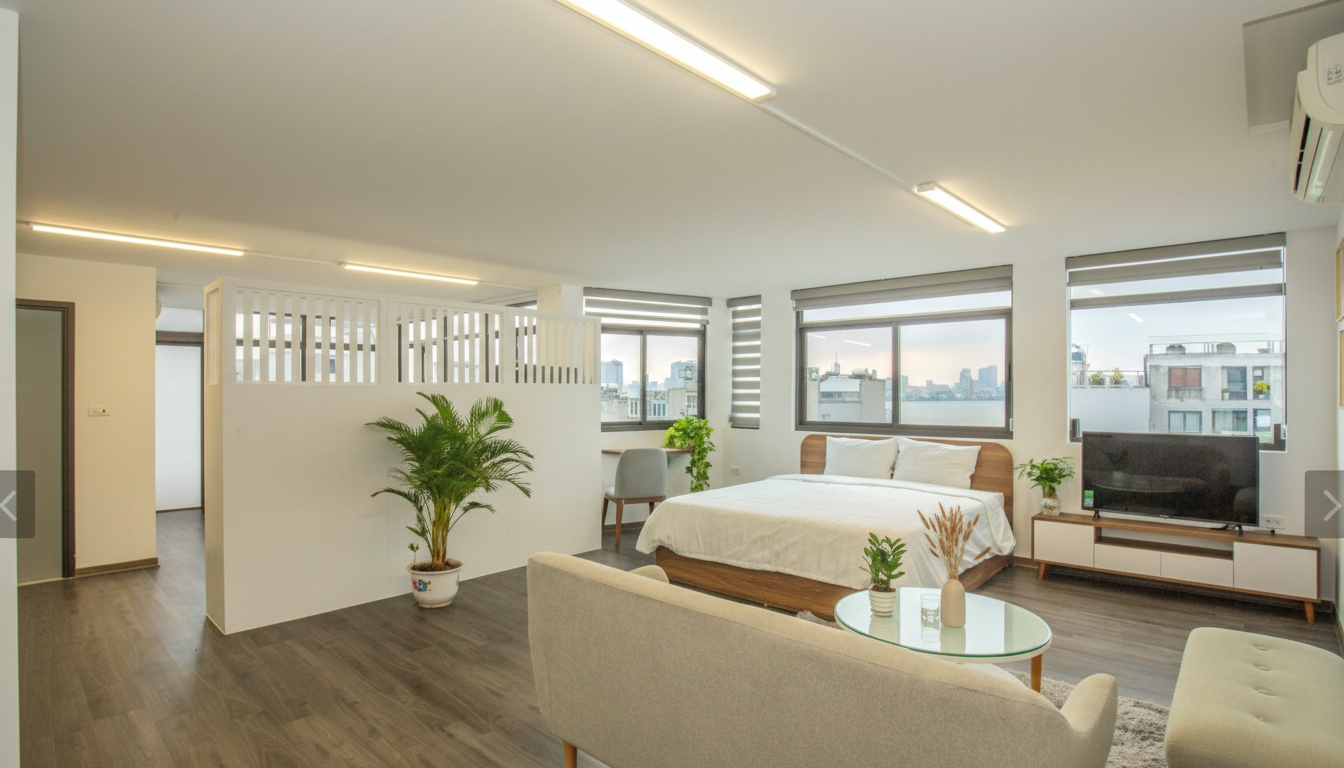 Top floor & lake view 01 bedroom apartment for rent in Vu Mien, Tay Ho